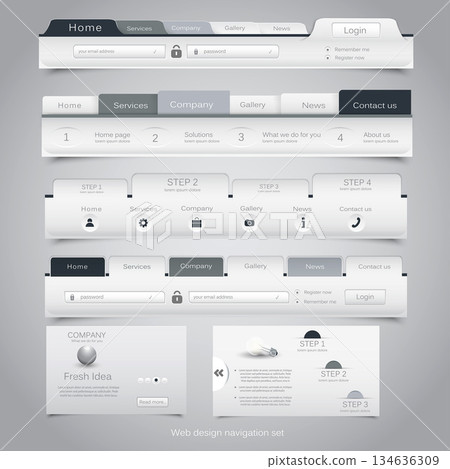 Web design navigation set. Vector 134636309