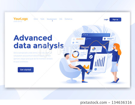 Flat Modern design of wesite template - Advanced Data Analysis Flat Modern design of wesite template - Advanced Data Analysis 134636316