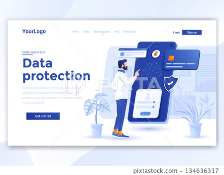Flat Modern design of wesite template - Data Protection Flat Modern design of wesite template - Data Protection 134636317