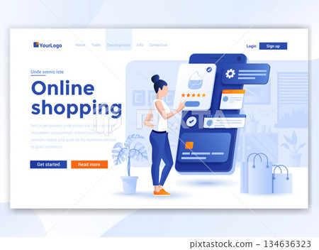 Flat Modern design of wesite template - Online Shopping 134636323