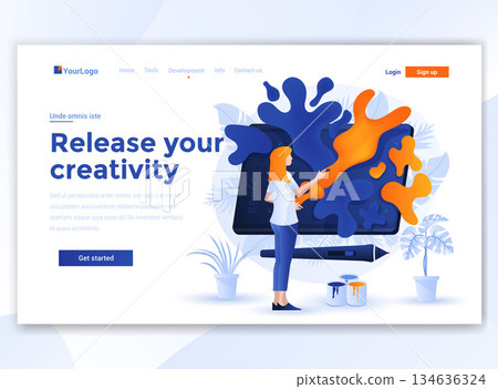 Flat Modern design of wesite template - Relese your creativity Flat Modern design of wesite template - Relese your creativity 134636324