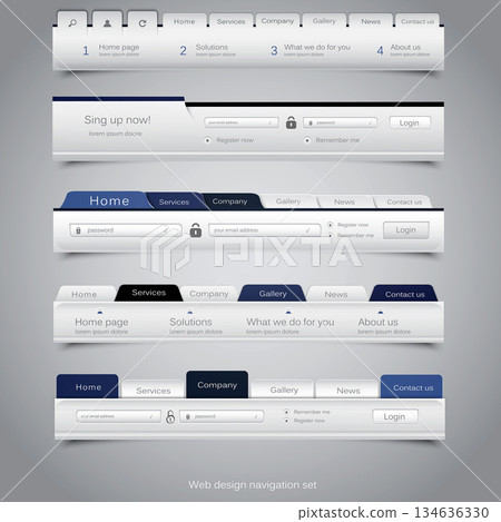 Web design navigation set. Vector 134636330