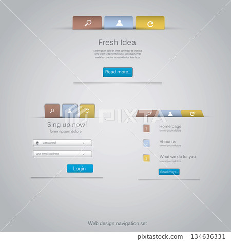 Web design navigation set. Vector 134636331