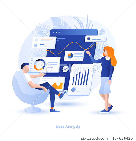 Flat color Modern Illustration design - Data Analysis Flat color Modern Illustration design - Data Analysis 134636429