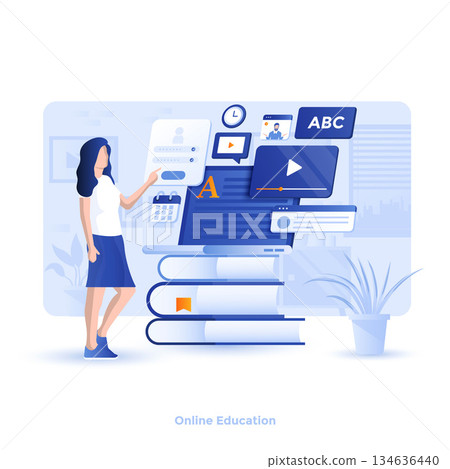 Flat color Modern Illustration design - Online Education 134636440
