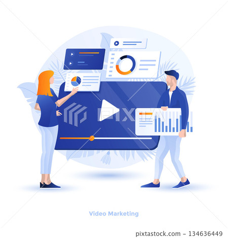 Flat color Modern Illustration design - Video Marketing Flat color Modern Illustration design - Video Marketing 134636449