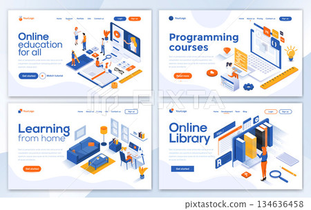 Flat Modern design of Landing page template - Education set Flat Modern design of Landing page template - Education set 134636458