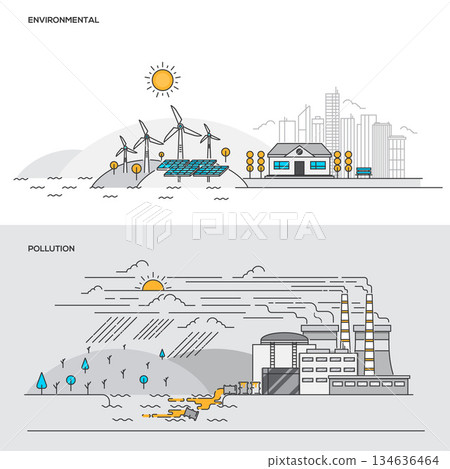 Flat line color concept- Environmental and Pollution Flat line color concept- Environmental and Pollution 134636464