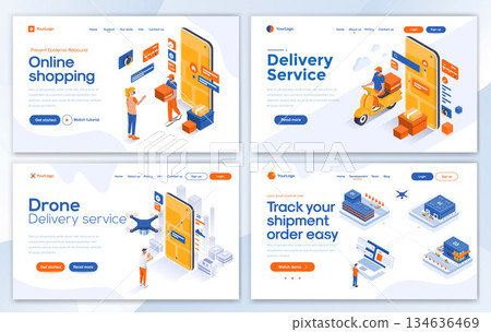 Flat Modern design of Landing page template - Shopping set Flat Modern design of Landing page template - Shopping set 134636469