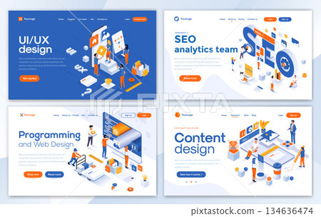 Flat Modern design of Landing page template - Web velopment set Flat Modern design of Landing page template - Web velopment set 134636474