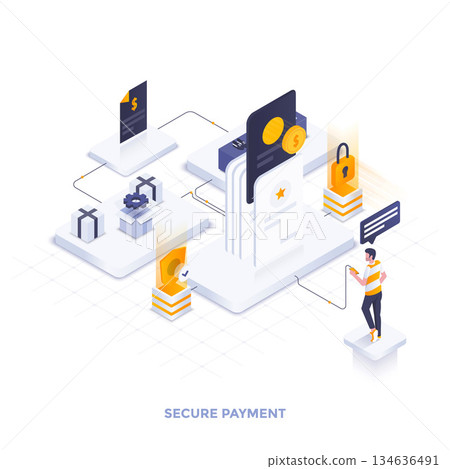 Flat color Modern Isometric Illustration design - Secure Payment Flat color Modern Isometric Illustration design - Secure Payment 134636491