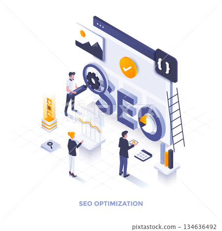 Flat color Modern Isometric Illustration design - Seo Flat color Modern Isometric Illustration design - Seo 134636492