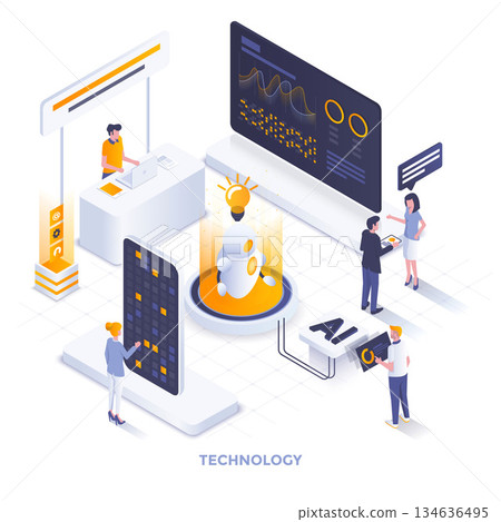 Flat color Modern Isometric Illustration design - Technology 134636495