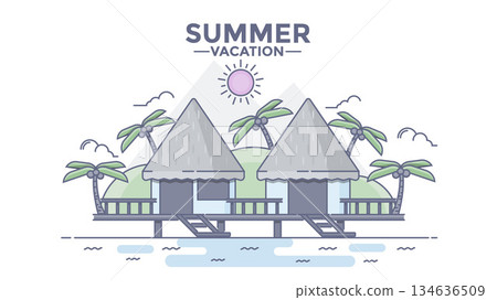 Flat Line Design Hero Image- Beach House Flat Line Design Hero Image- Beach House 134636509