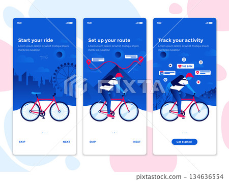 Flat Design Oneboarding Concepts - Cycling app Flat Design Oneboarding Concepts - Cycling app 134636554