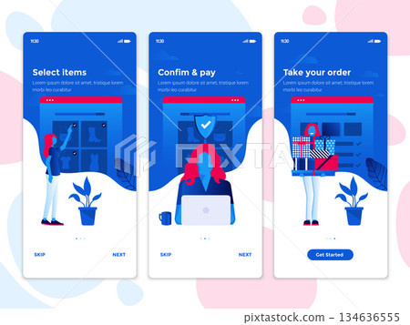 Flat Design Oneboarding Concepts - E-commerce app 134636555