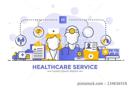 Flat Line Modern Concept Illustration - Healthcare service 134636559