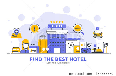 Flat Line Modern Concept Illustration - Hotel 134636560