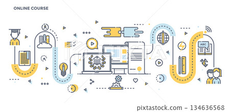 Flat Line Design Header - Online course Flat Line Design Header - Online course 134636568