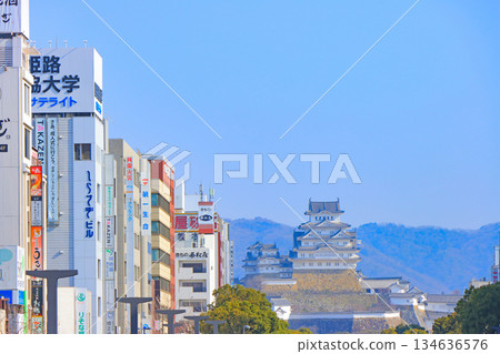 Himeji Castle as seen from Himeji Station, Himeji City, Hyogo Prefecture Himeji Castle as seen from Himeji Station, Himeji City, Hyogo Prefecture 134636576