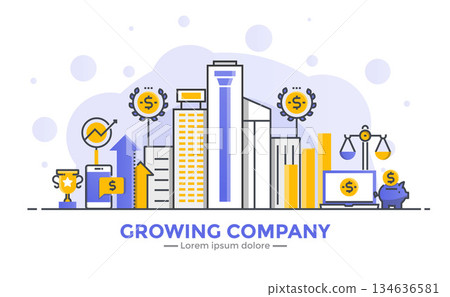 Flat Line Modern Concept Illustration - Growing Company Flat Line Modern Concept Illustration - Growing Company 134636581