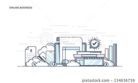 Flat Line Design Header - Online Business 134636739