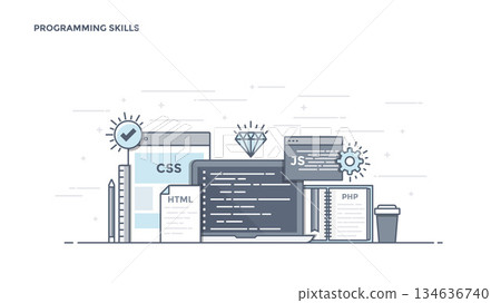 Flat Line Design Header - Programming Skills 134636740
