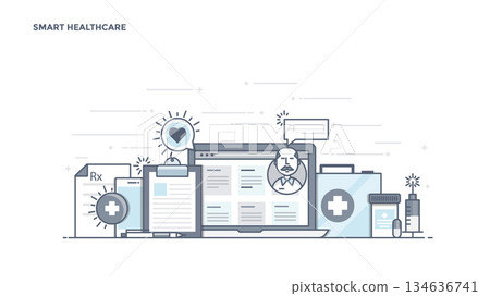 Flat Line Design Header - Smart Healthcare Flat Line Design Header - Smart Healthcare 134636741