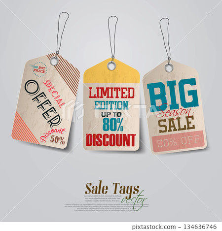 Vintage Sale Tags Design. Vector 134636746