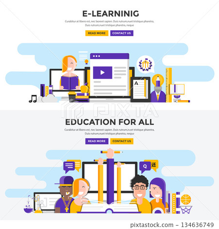 Flat design concept banners -E Learning and Education for all 134636749