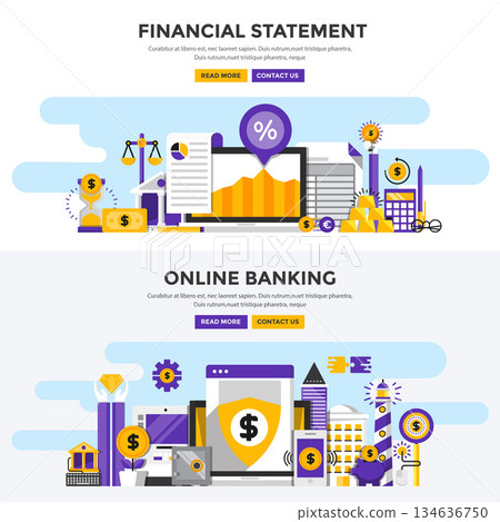 Flat design concept banners - Financial Statement and Online Banking Flat design concept banners - Financial Statement and Online Banking 134636750