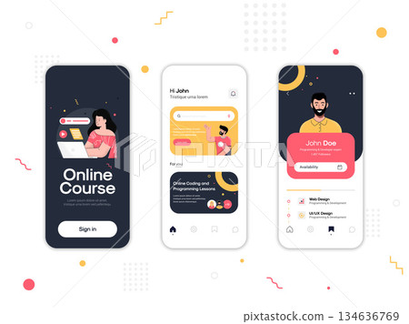 Flat Design App screens - Online Course Flat Design App screens - Online Course 134636769