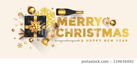 Holiday New year greeting card - Merry Christmas on Holiday Background 134636892