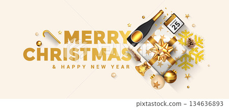 Holiday New year greeting card - Merry Christmas on Holiday Background 2 134636893