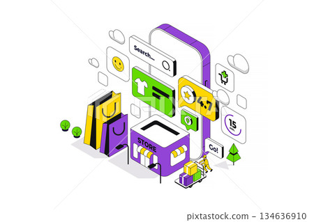 Modern Isometric Illustration design - Online shopping 134636910