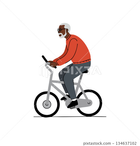 Elderly man riding bicycle casual clothing healthy outdoor activity vector illustration Elderly man riding bicycle casual clothing healthy outdoor activity vector illustration 134637102
