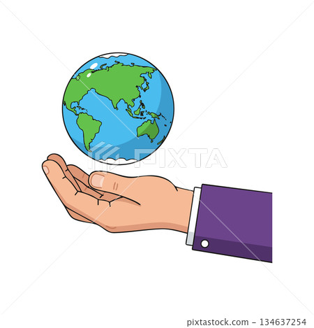 Human hand holding globe earth symbolizing planet care and environmental responsibility vector illustration Human hand holding globe earth symbolizing planet care and environmental responsibility vector illustration 134637254