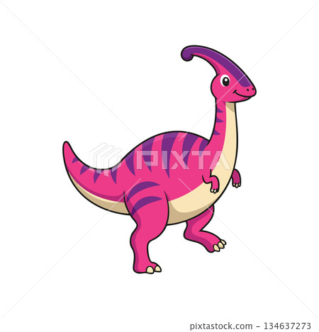 Parasaurolophus dinosaur cartoon character bright pink purple stripes vector art design 134637273