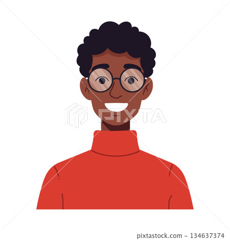 Young man with glasses smiling wearing red turtleneck sweater vector portrait illustration 134637374