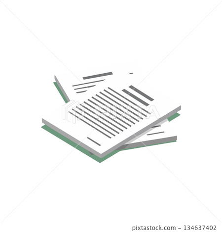 Stack of paperwork documents with printed text and lines in simple vector design illustration 134637402