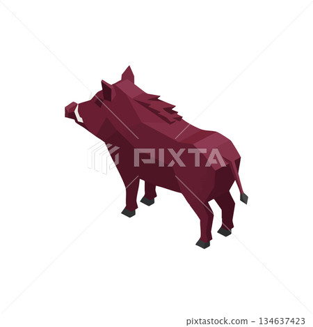 Wild boar animal low poly design in dark red vector style digital artwork Wild boar animal low poly design in dark red vector style digital artwork 134637423
