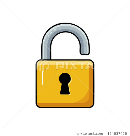 Open yellow padlock security icon symbol with metallic shackle in vector style design Open yellow padlock security icon symbol with metallic shackle in vector style design 134637426