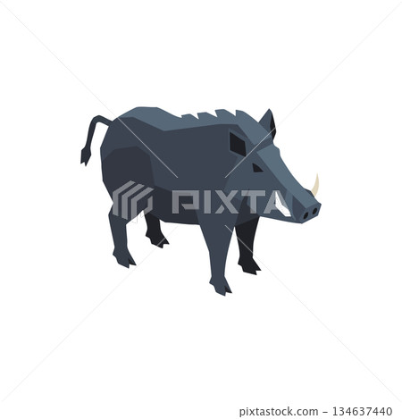 Wild boar animal standing in low poly vector style digital art illustration for wildlife design and nature themes 134637440