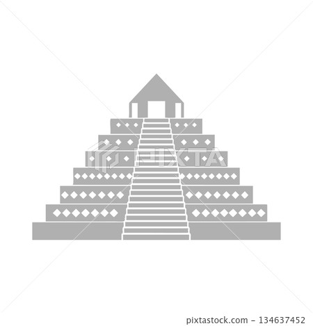 Pyramid vector illustration with stairs and geometric patterns in simple gray color design for architecture and culture projects Pyramid vector illustration with stairs and geometric patterns in simple gray color design for architecture and culture projects 134637452
