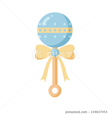 Baby rattle toy with blue and yellow colors simple vector design for infant and toddler playtime illustration Baby rattle toy with blue and yellow colors simple vector design for infant and toddler playtime illustration 134637453