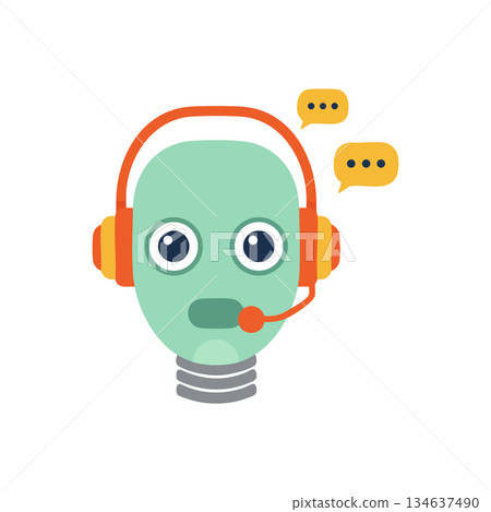 Robot with headset and speech bubbles digital assistance technology concept vector illustration 134637490