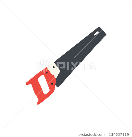 Handsaw tool with red handle and black blade flat vector illustration Handsaw tool with red handle and black blade flat vector illustration 134637519