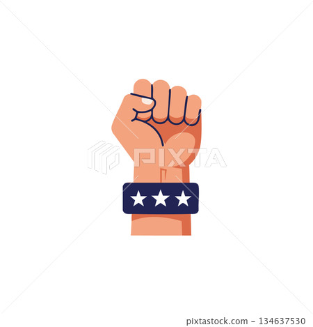 Raised clenched fist with patriotic stars wristband symbolizing unity and strength vector illustration 134637530