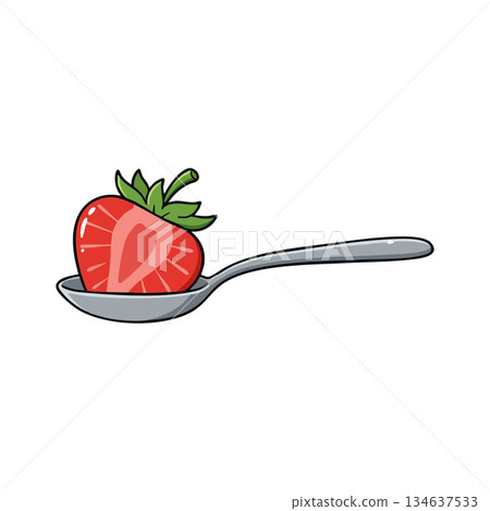 Strawberry on metal spoon simple fresh fruit vector illustration 134637533
