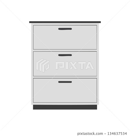 Office filing cabinet with three drawers in grey and black vector illustration 134637534